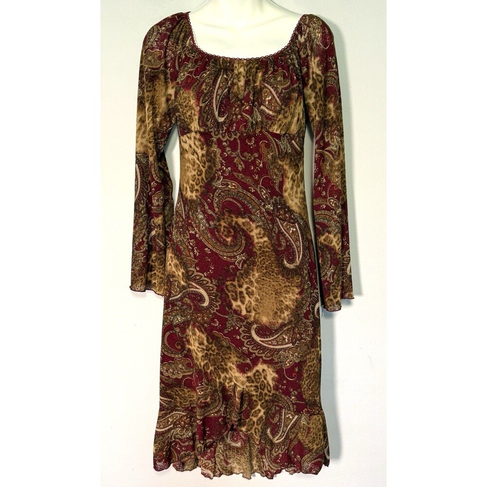 Vintage 90s Candies Bell Sleeve Midi Dress Sz M Brown Fairy Grunge Milkmaid Y2K